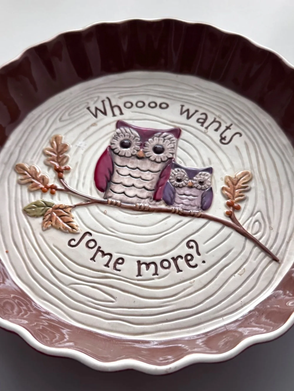 Grasslands Road Owl Pie Plate Whooo Wants Some More Ceramic Fall Serving Dish